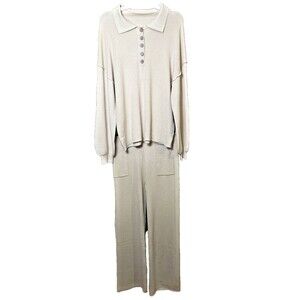 Pink Queen Women's XL Beige Monochrome Matching Lounge 2 Piece Outfit Set New